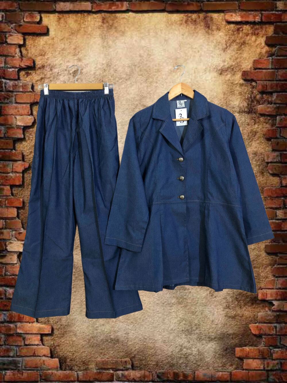 WC-0012 Women’s two piece denim front open coat with pant suit
