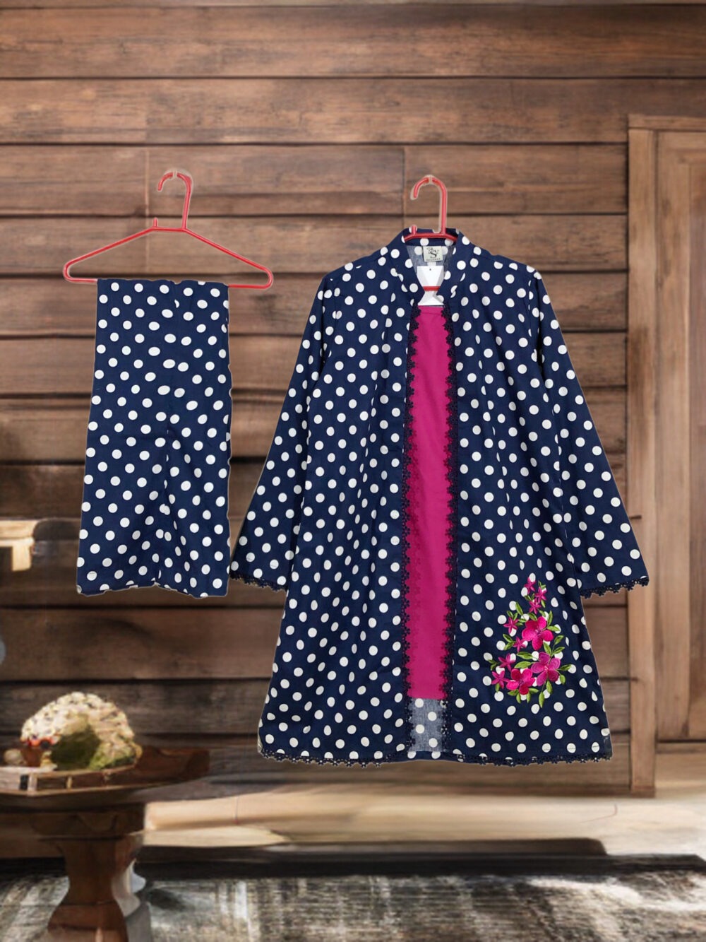 WC-0002 women’s two piece cotton embroidered gown with attached inner suit - Image 2