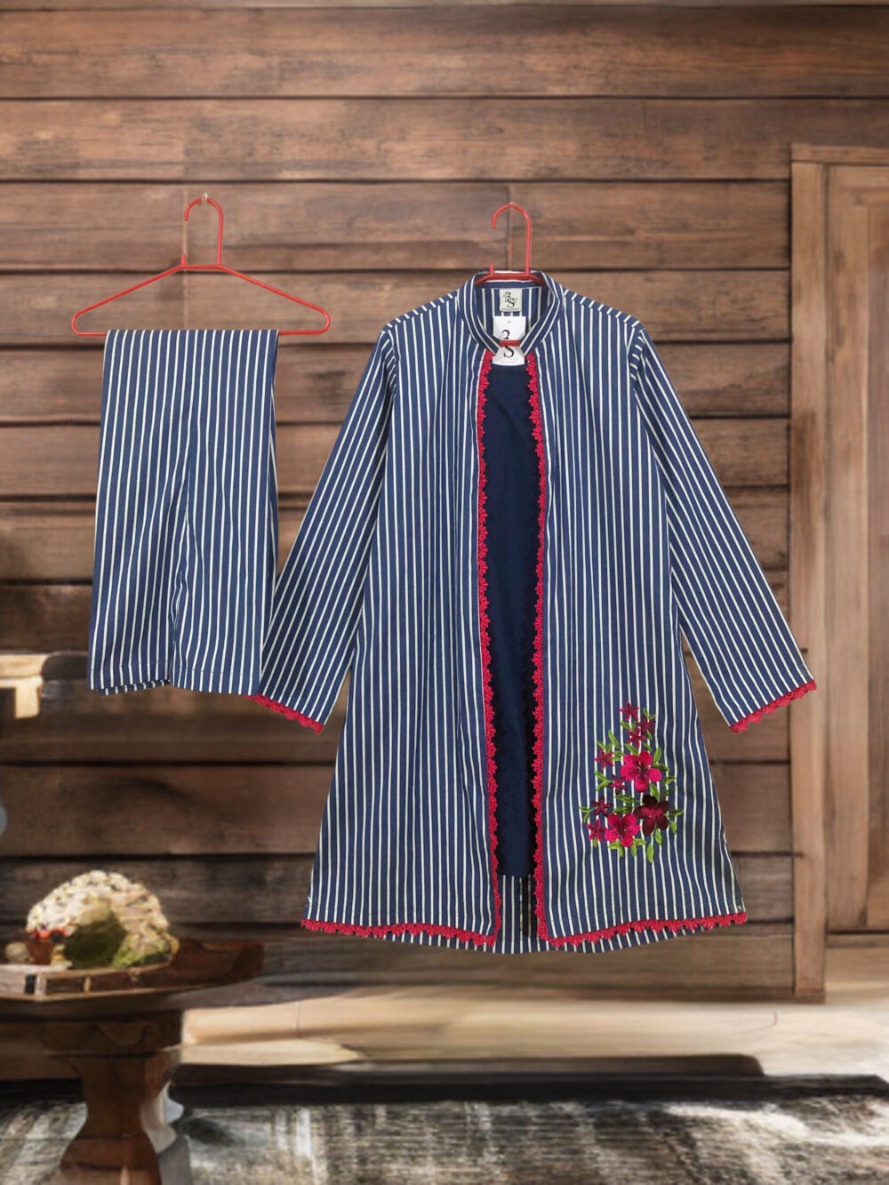 WC-0002 women’s two piece cotton embroidered gown with attached inner suit
