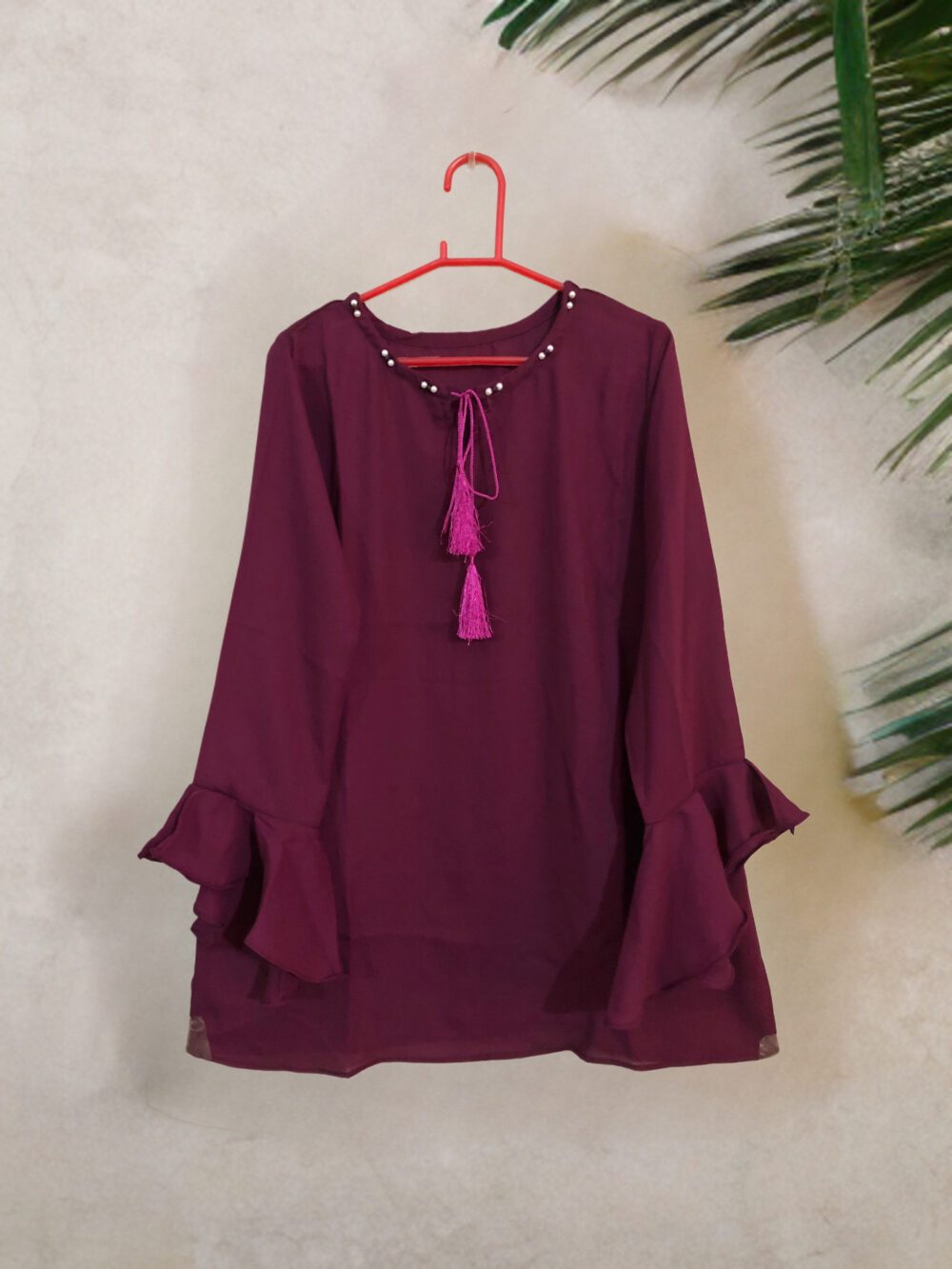 GC-0006 women’s georgette neck pearl with tussle frill sleeves top - Image 5