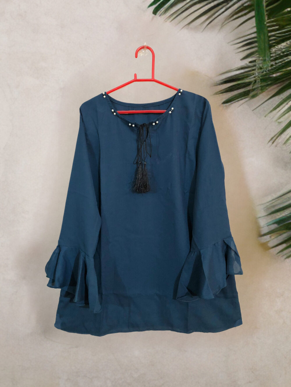 GC-0006 women’s georgette neck pearl with tussle frill sleeves top - Image 4
