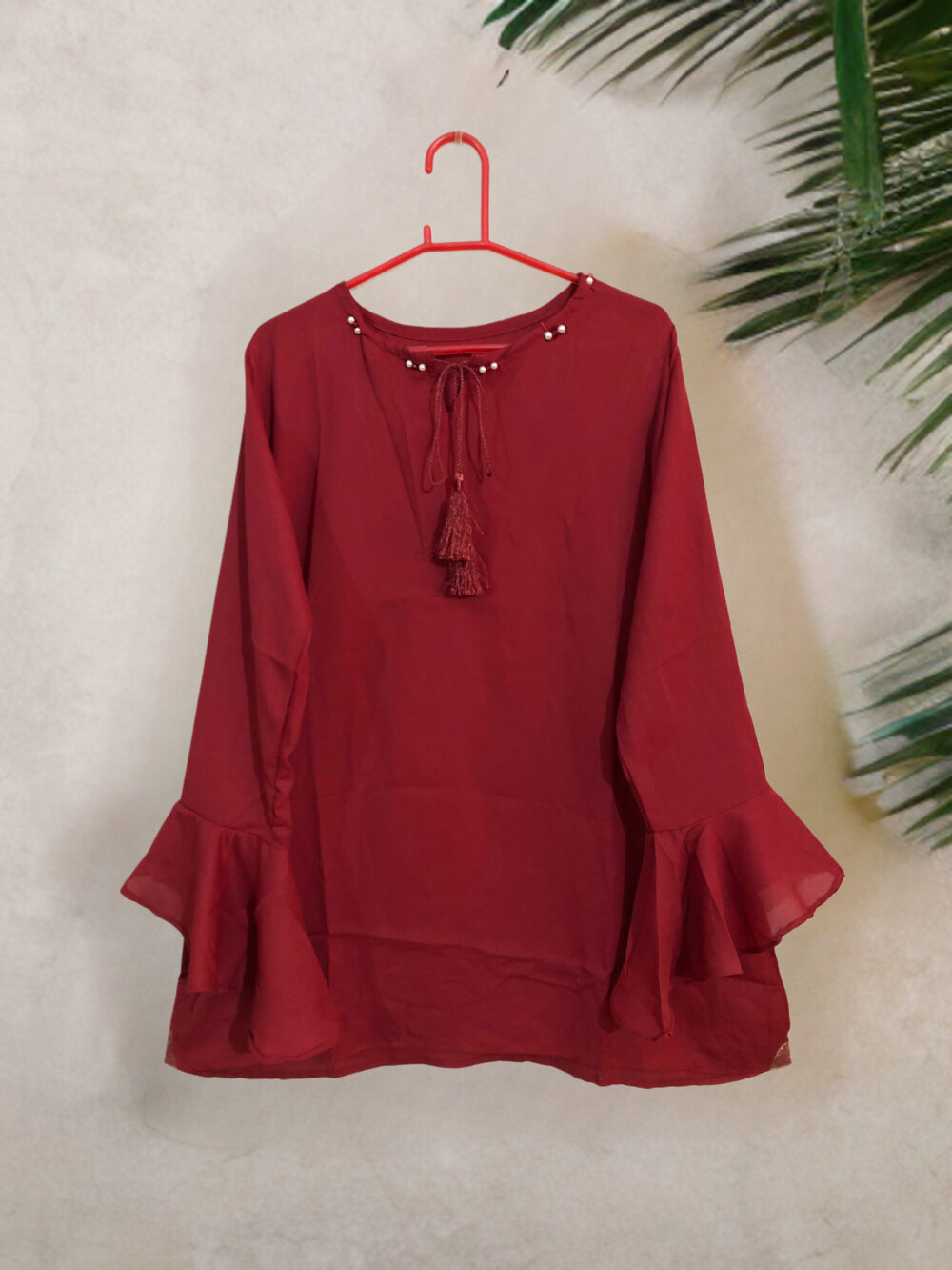 GC-0006 women’s georgette neck pearl with tussle frill sleeves top - Image 3
