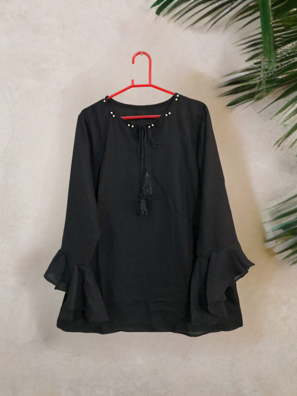 GC-0006 women’s georgette neck pearl with tussle frill sleeves top - Image 2