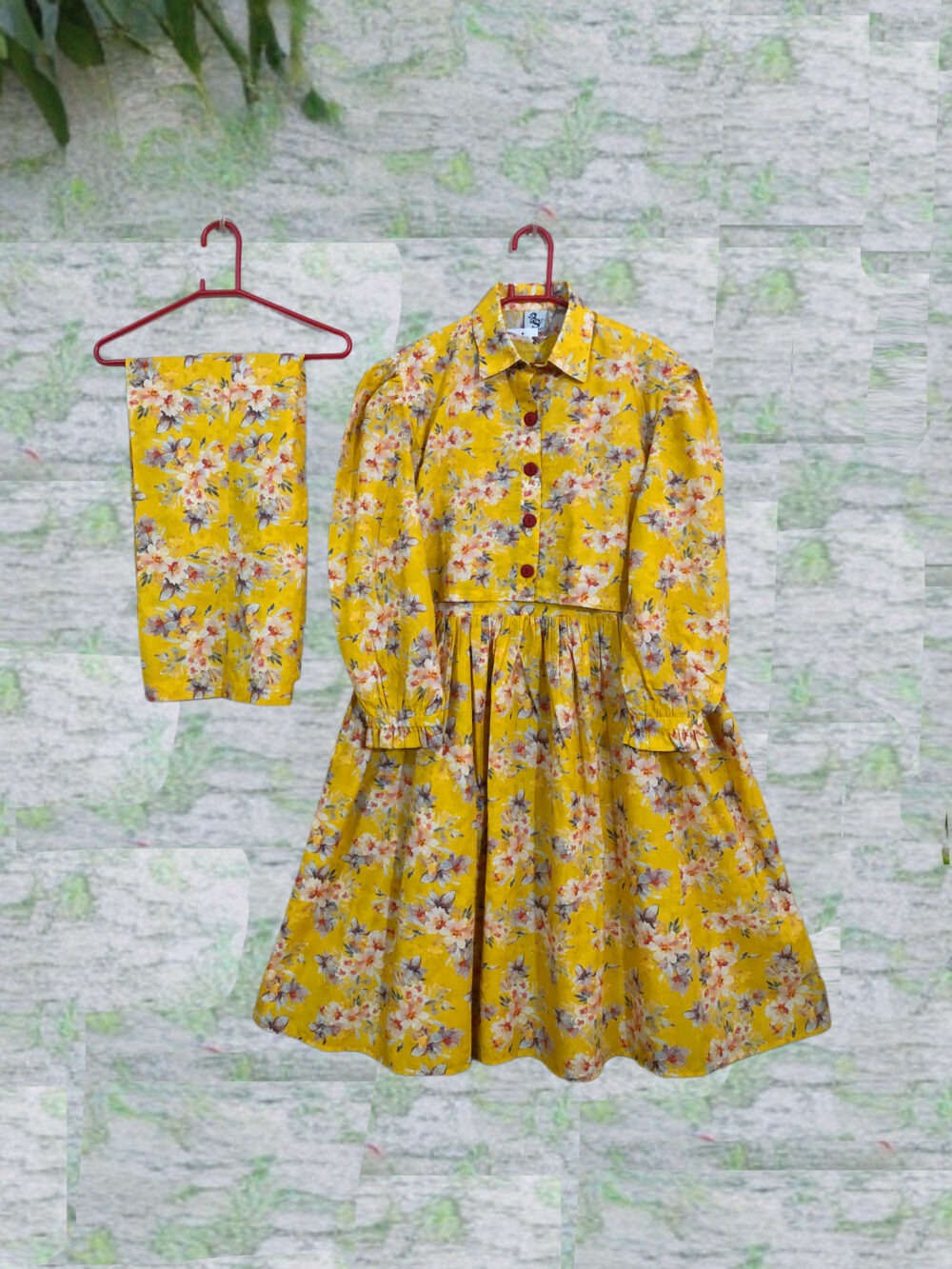 SC-0009 women’s two piece cotton front open coaty with sleeveless frock suit