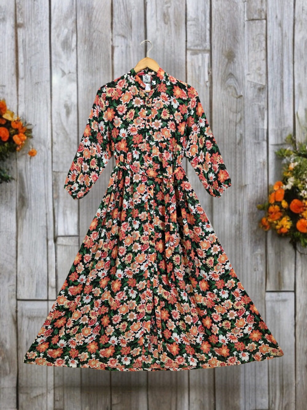 MC-0002 women’s georgette printed front open elastic back with belt maxi - Image 7