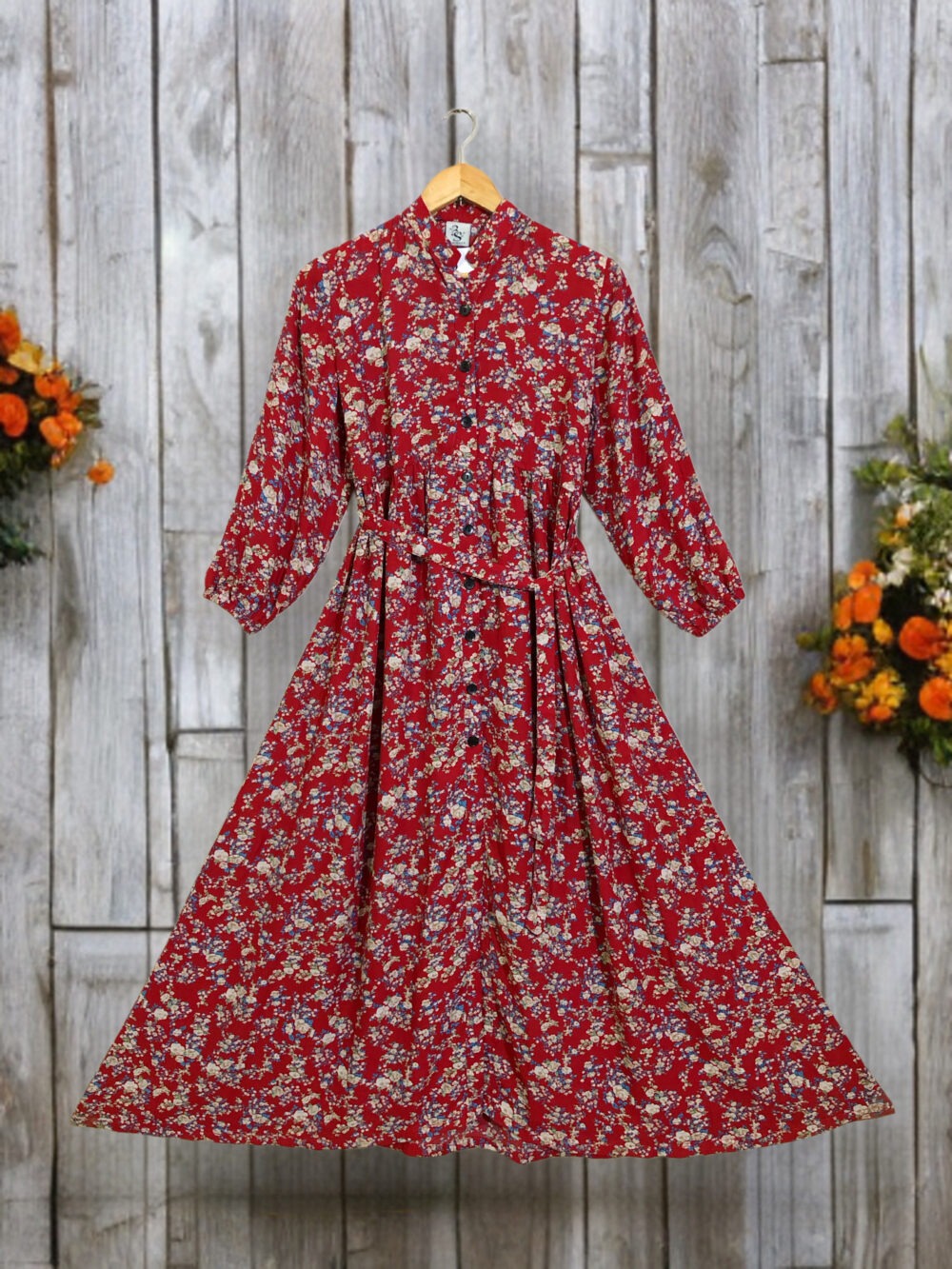 MC-0002 women’s georgette printed front open elastic back with belt maxi - Image 2