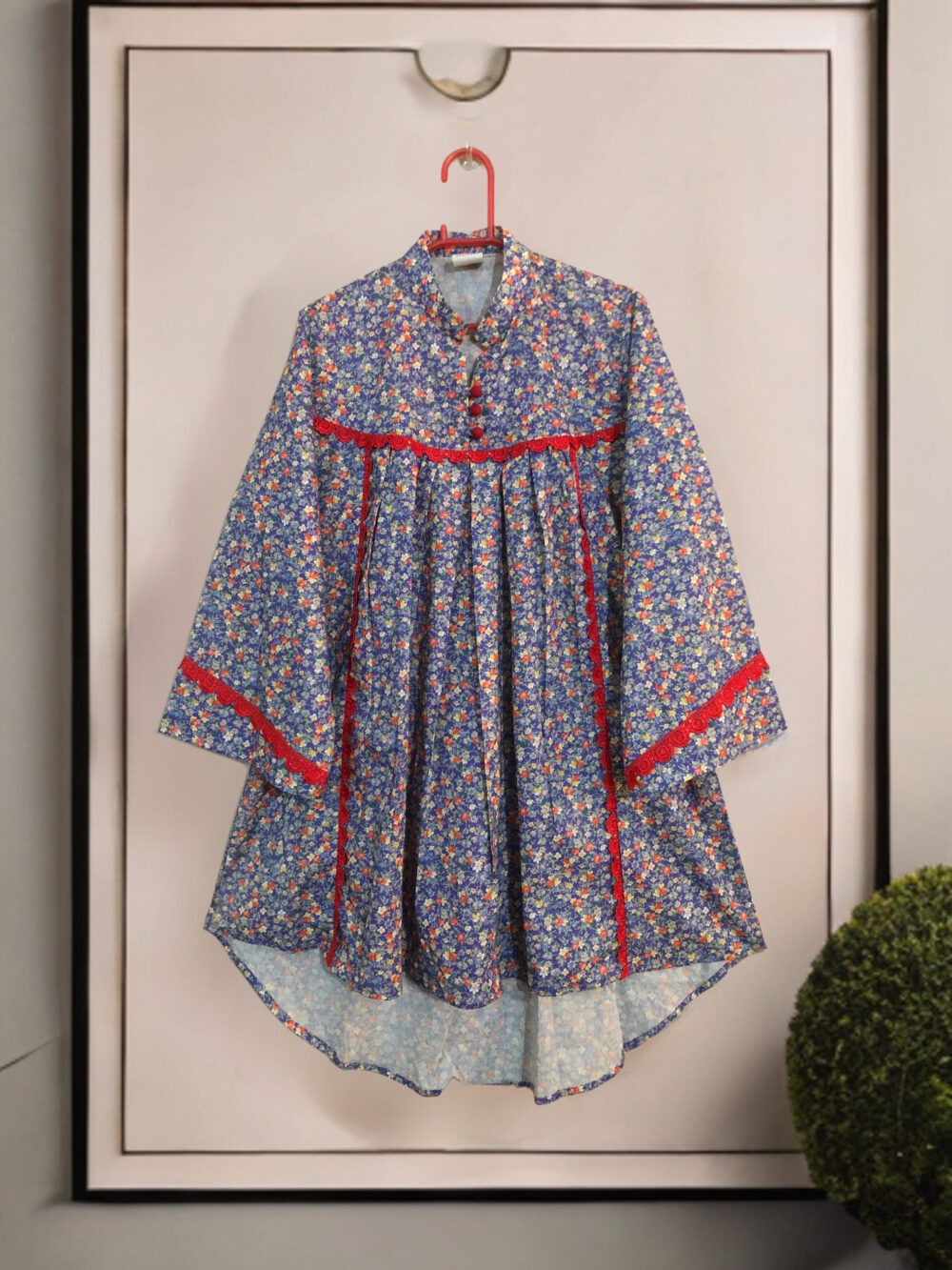 LW-0002 women’s lawn printed front button lace work tale top - Image 4