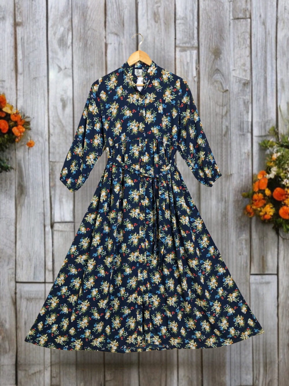 MC-0002 women’s georgette printed front open elastic back with belt maxi - Image 6