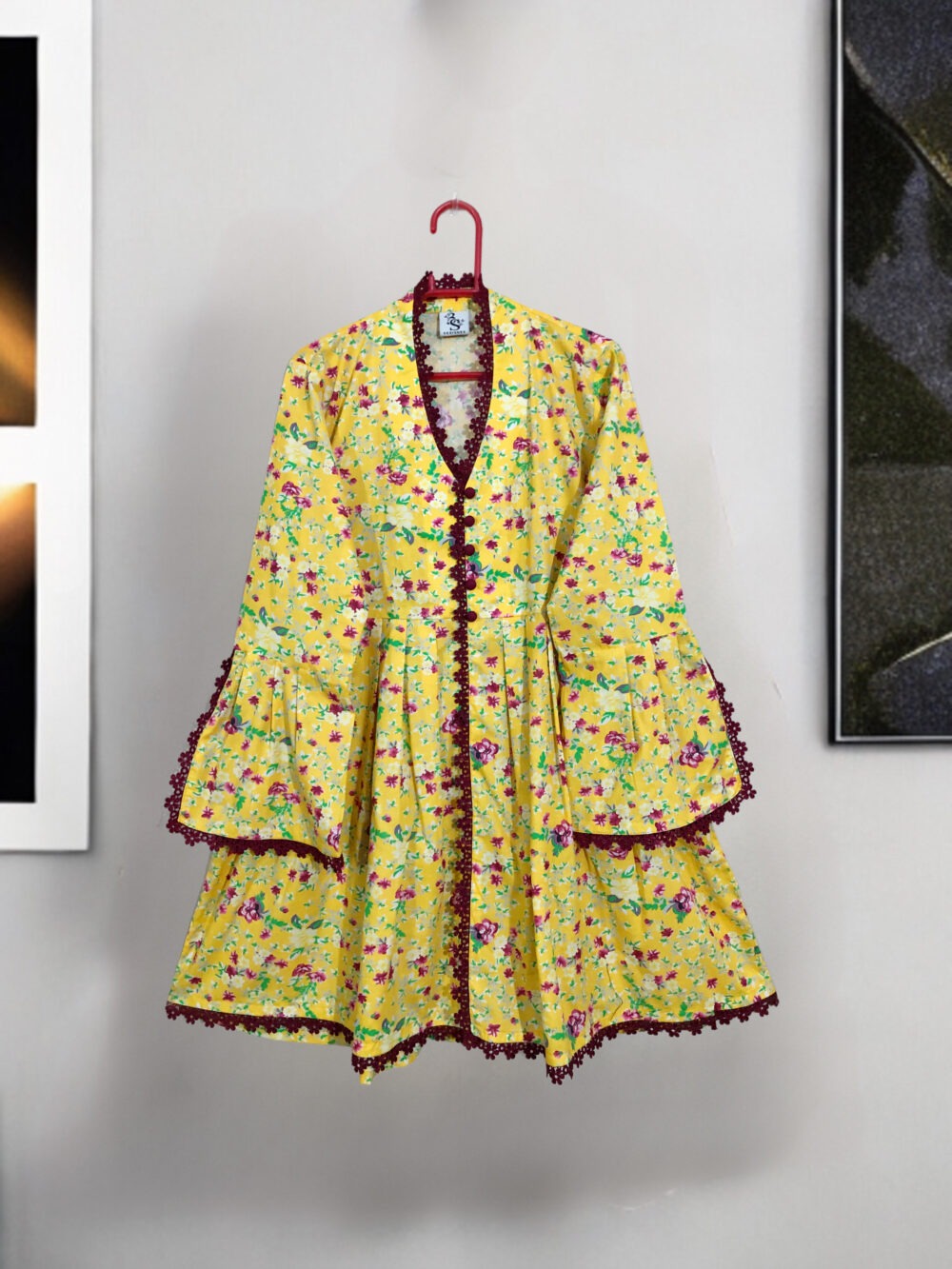 LW-0001 women’s lawn printed front button cut sleeves lace work top - Image 4