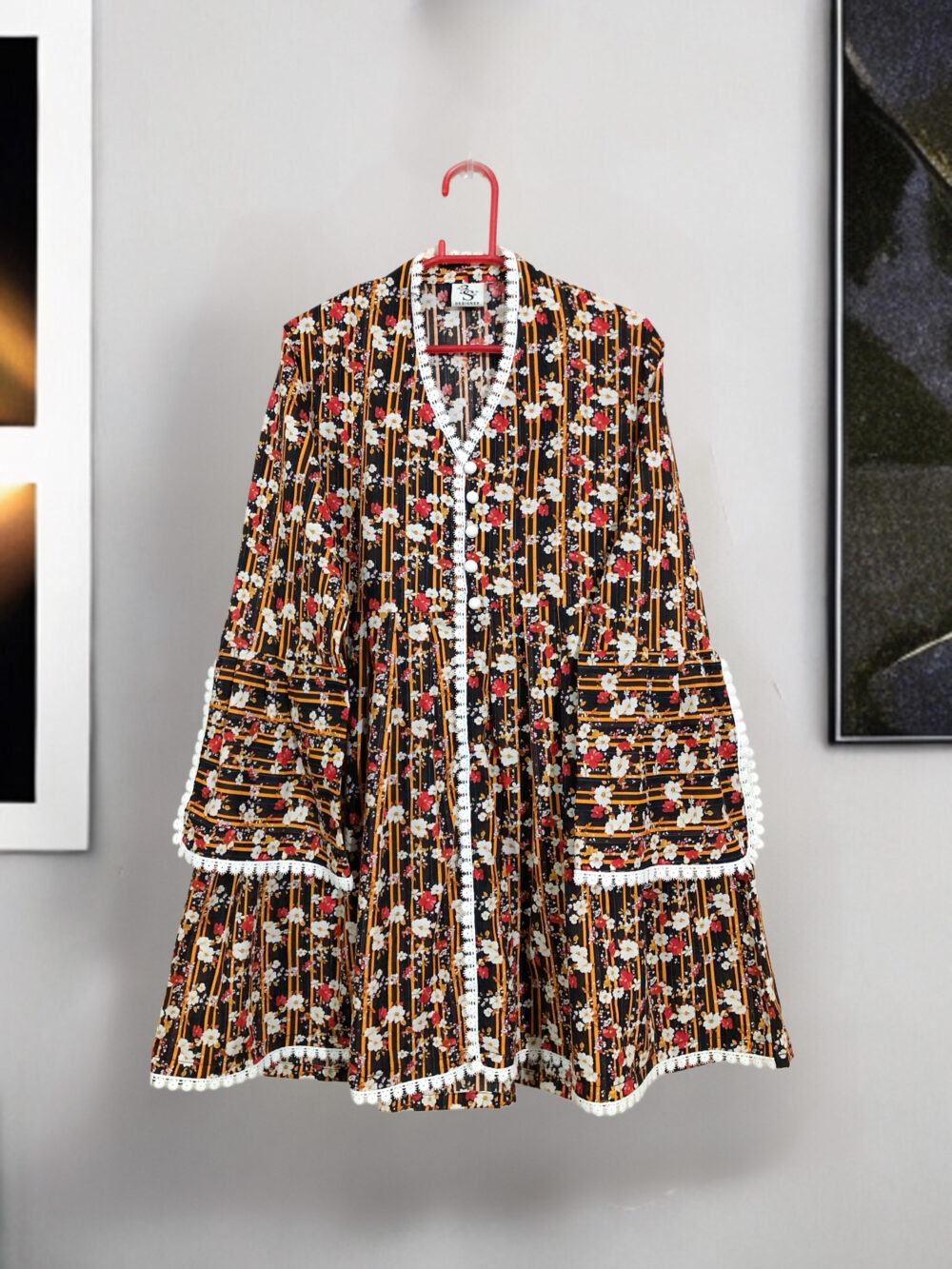 LW-0001 women’s lawn printed front button cut sleeves lace work top - Image 3
