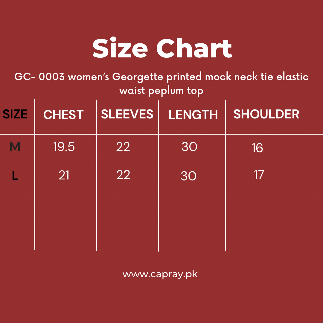 GC-0003 women’s georgette printed mock neck tie elastic waist peplum top - Image 5