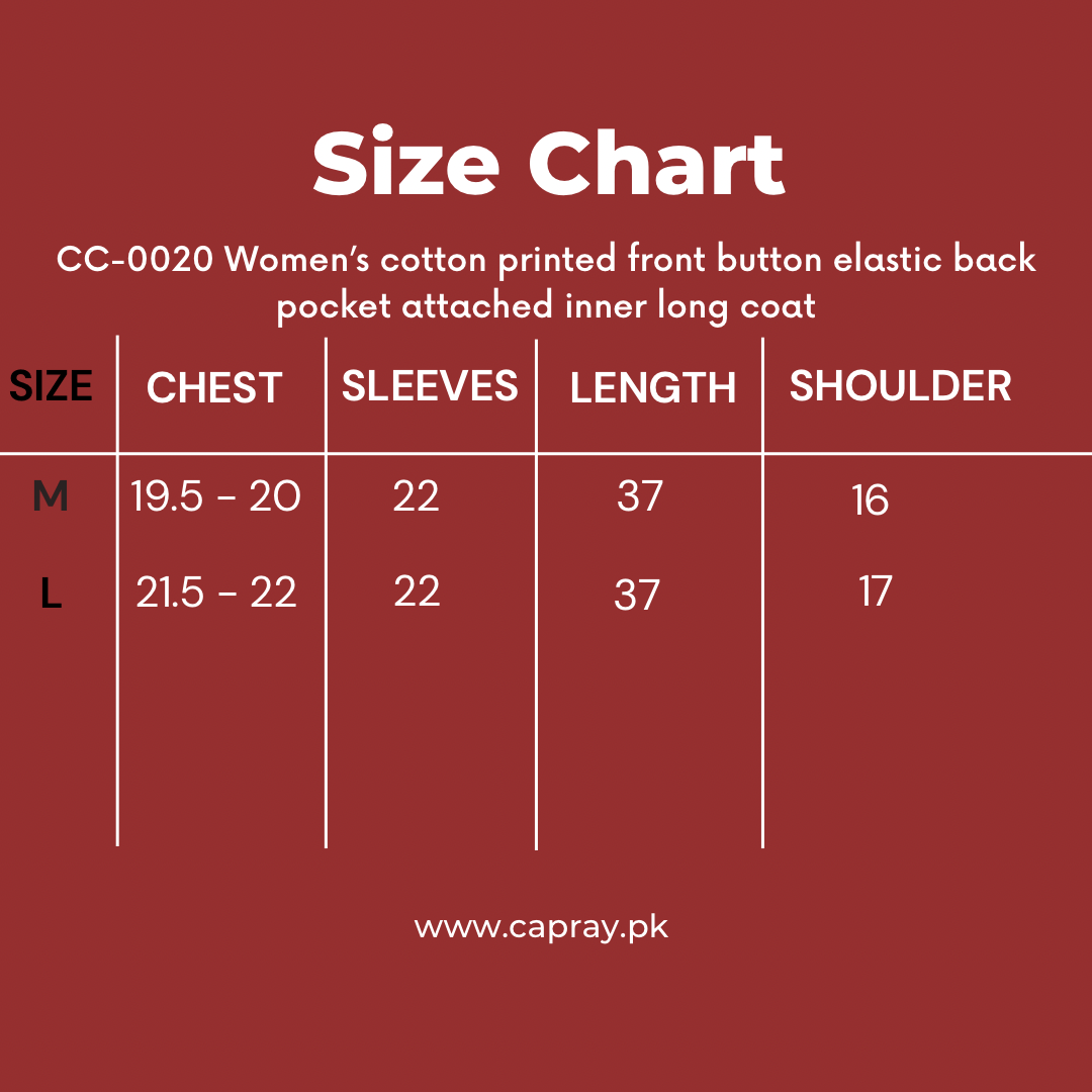 CC-0020 women’s cotton printed front button elastic back pocket with attached inner long coat - Image 8