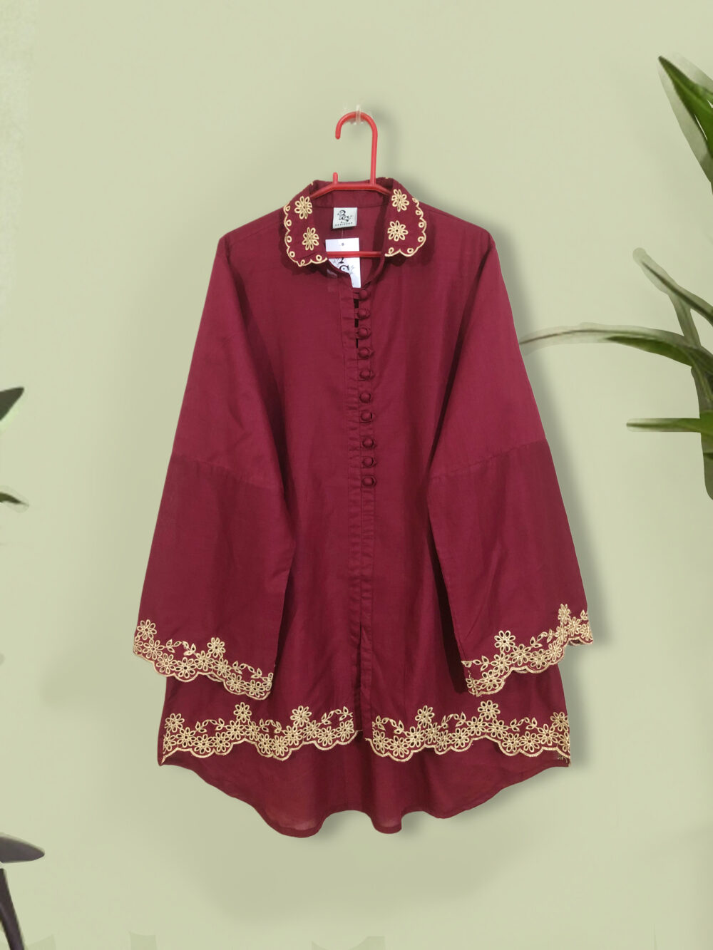 CC-0002 women’s lawn/cotton front loops button embroidered tale top