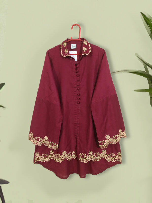 CC-0002 women’s lawn/cotton front loops button embroidered tale top - 1