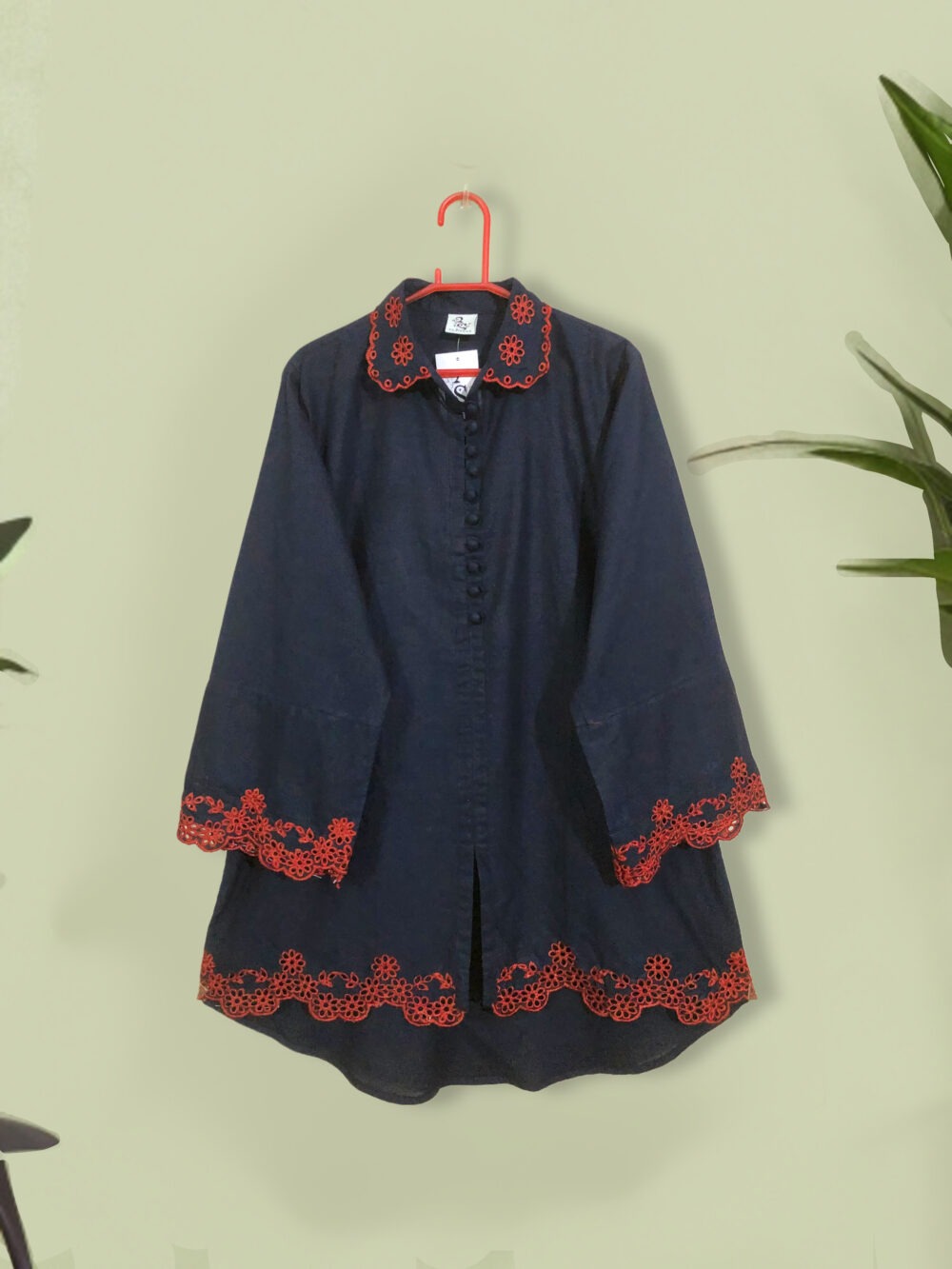 CC-0002 women’s lawn/cotton front loops button embroidered tale top - Image 2