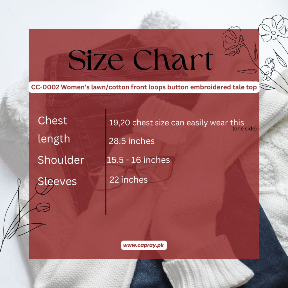 CC-0002 women’s lawn/cotton front loops button embroidered tale top - Image 3