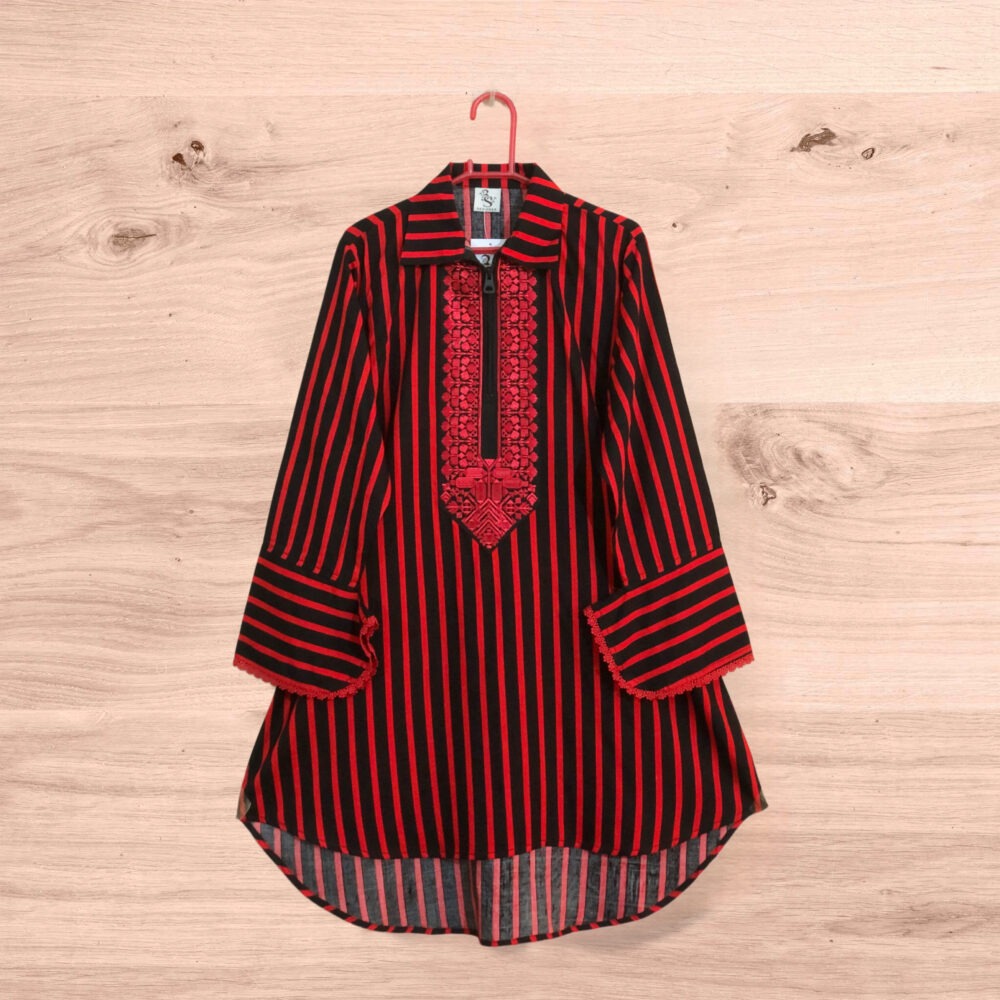 LC-0001 Women’s linen lining zip embroidered tale top - Image 2