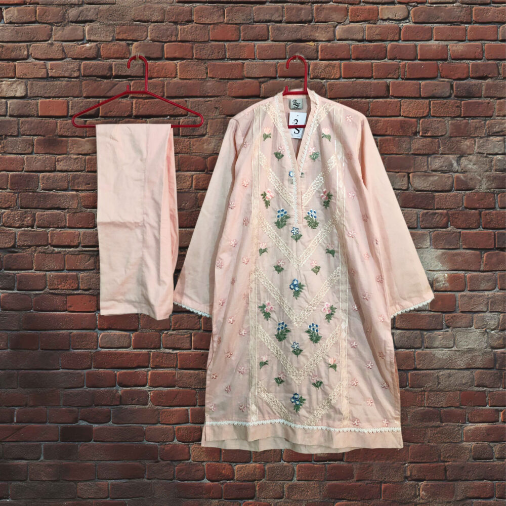 SC-0003 Women’s two piece cotton front embroidered lace work suit - Image 4