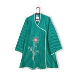 CC-0006 women’s cotton printed angarkha embroidered lace work top