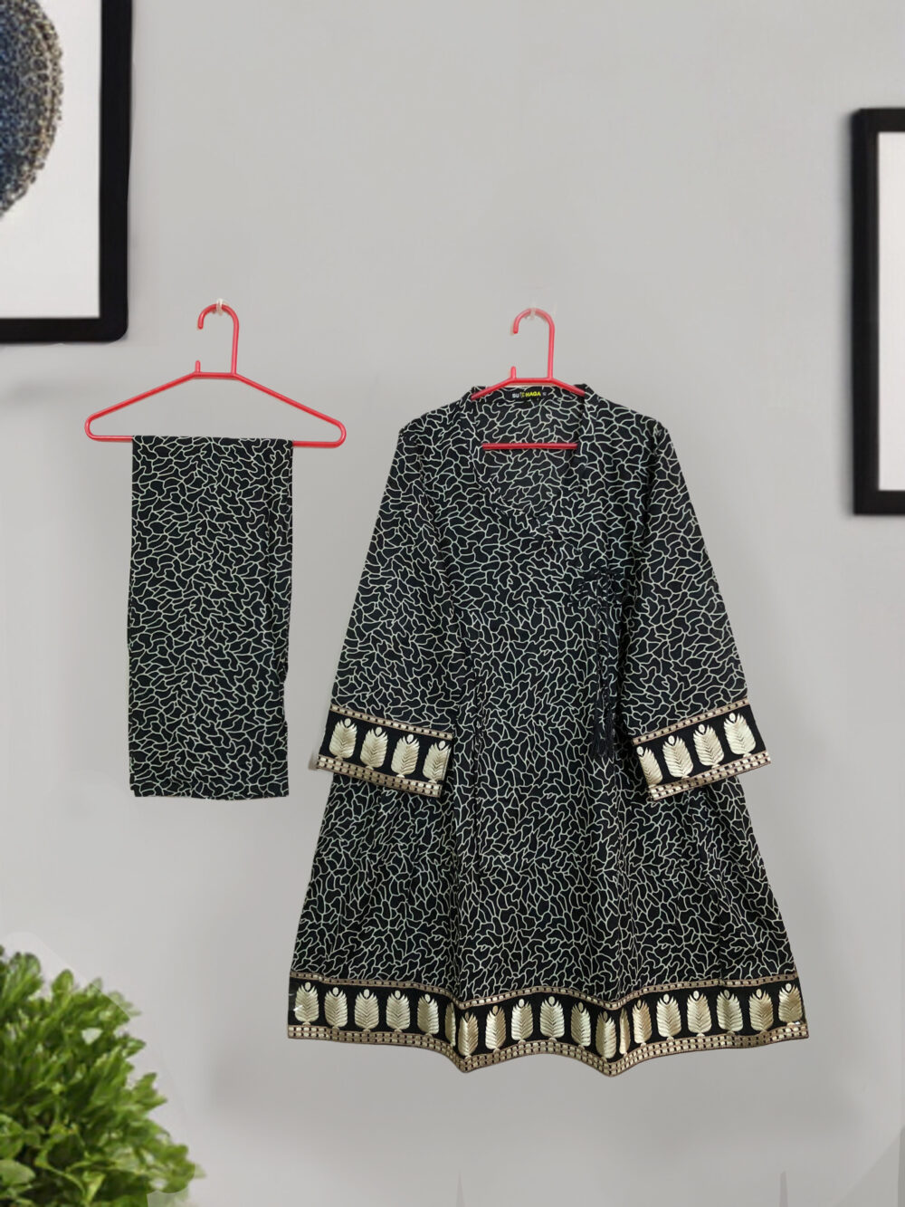 SC-0005 Women’s two piece lawn printed angarkha dori sleeves and border embroidered frock suit - Image 3