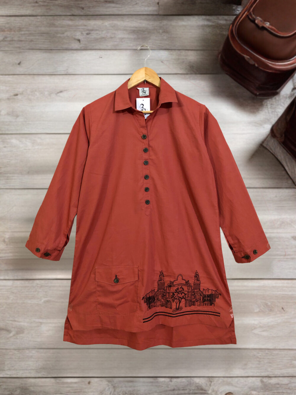 CC-0003 women’s cotton front button border pocket embroidered kurti - Image 4