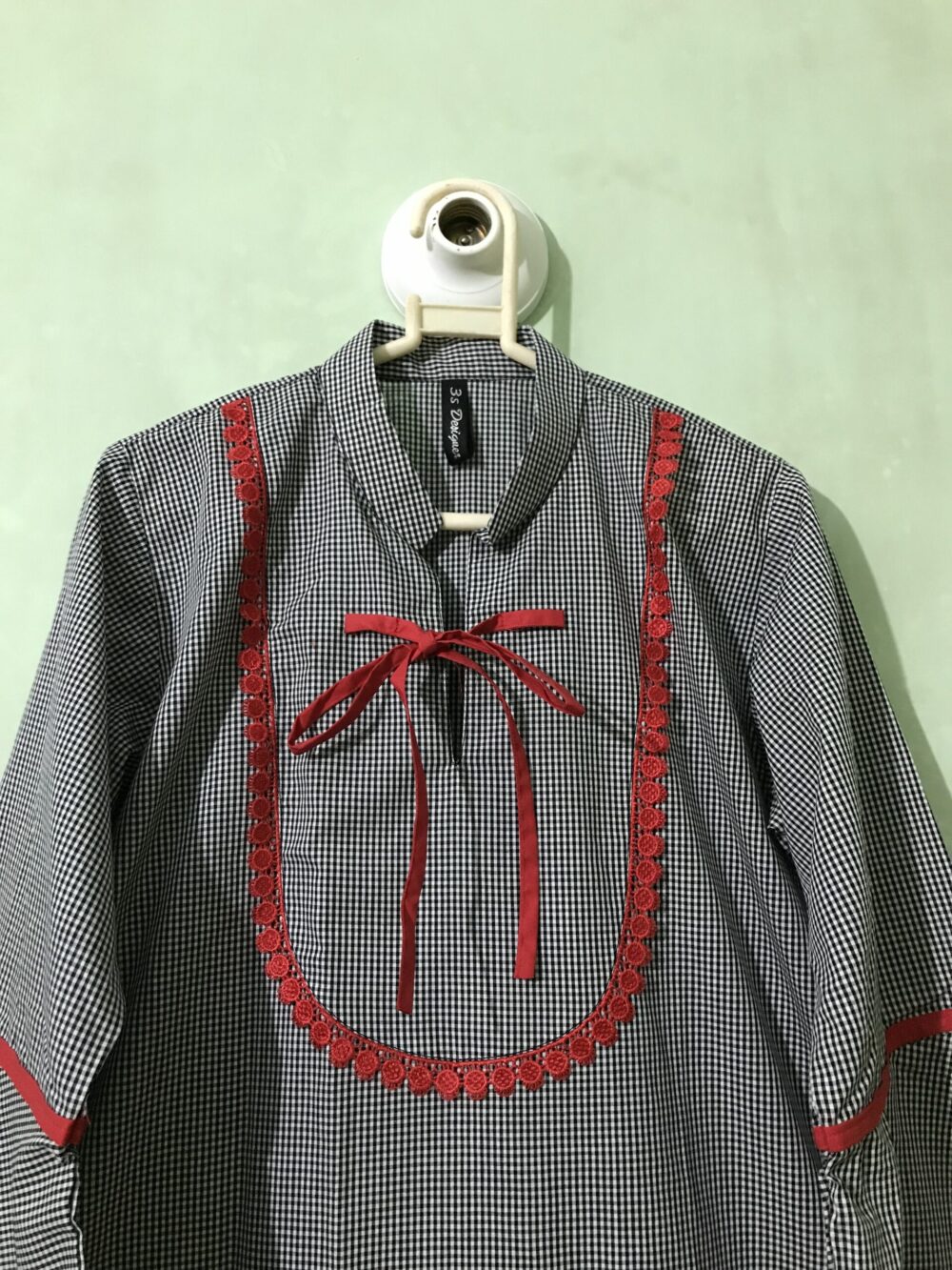CC-0014 women’s cotton check front dori border lace kurti - Image 2