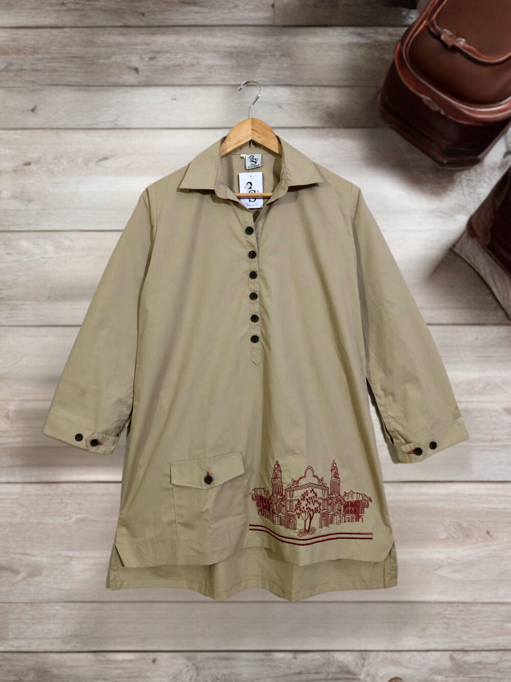 CC-0003 women’s cotton front button border pocket embroidered kurti