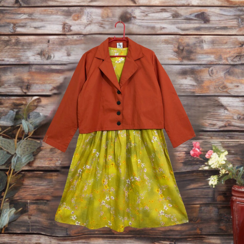 CC-0005 Women’s cotton solid coaty with printed sleeves frock - Image 3