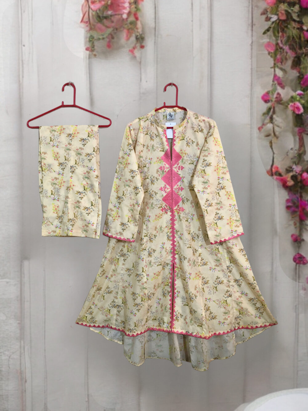 SC-0011 women’s two piece lawn embroidered panel frock with bell bottom suit - Image 5