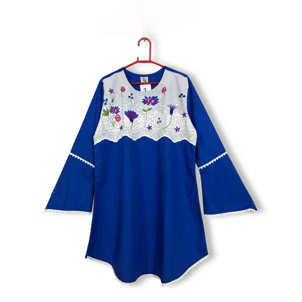 CC-0004 women’s cotton plain front chikan embroidered lace work kurti - Image 2