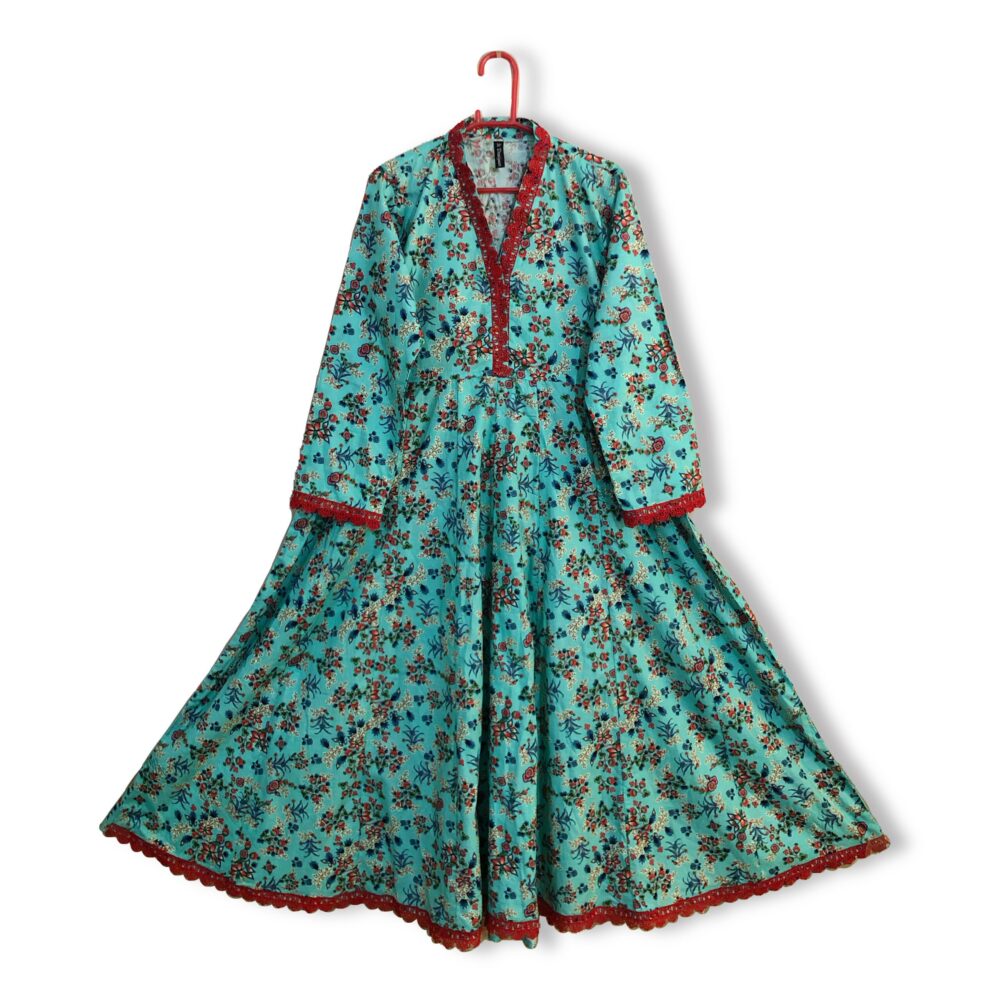 MC-0004 women’s lawn printed lace work kali long frock - Image 2