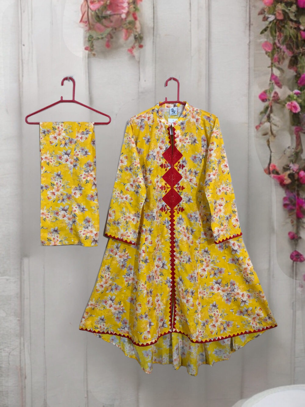 SC-0011 women’s two piece lawn embroidered panel frock with bell bottom suit - Image 3
