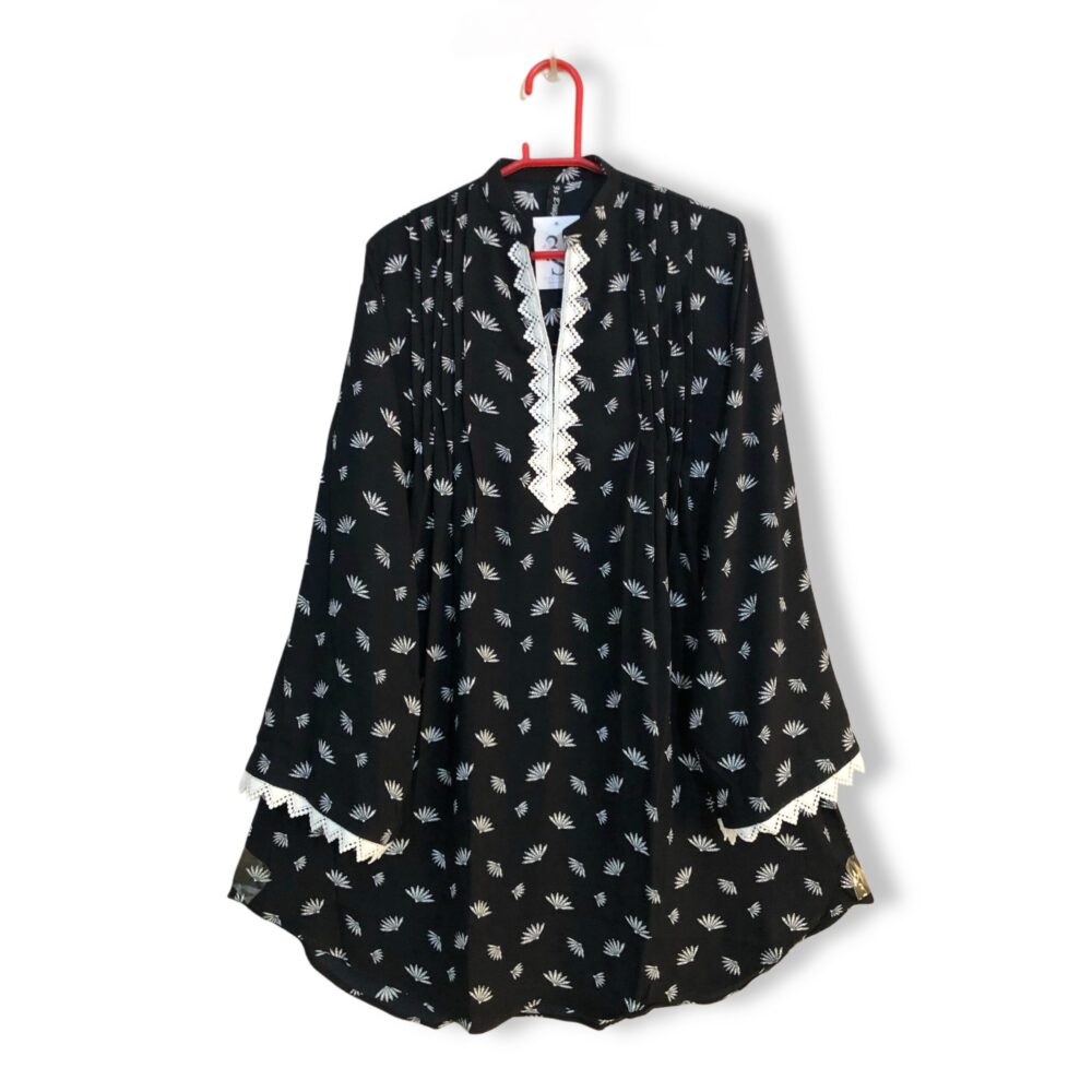 GC-0001 women’s georgette printed front plated lace work top - Image 3