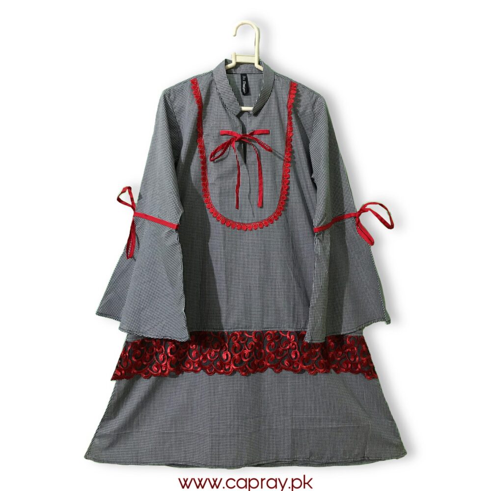 CC-0014 women’s cotton check front dori border lace kurti