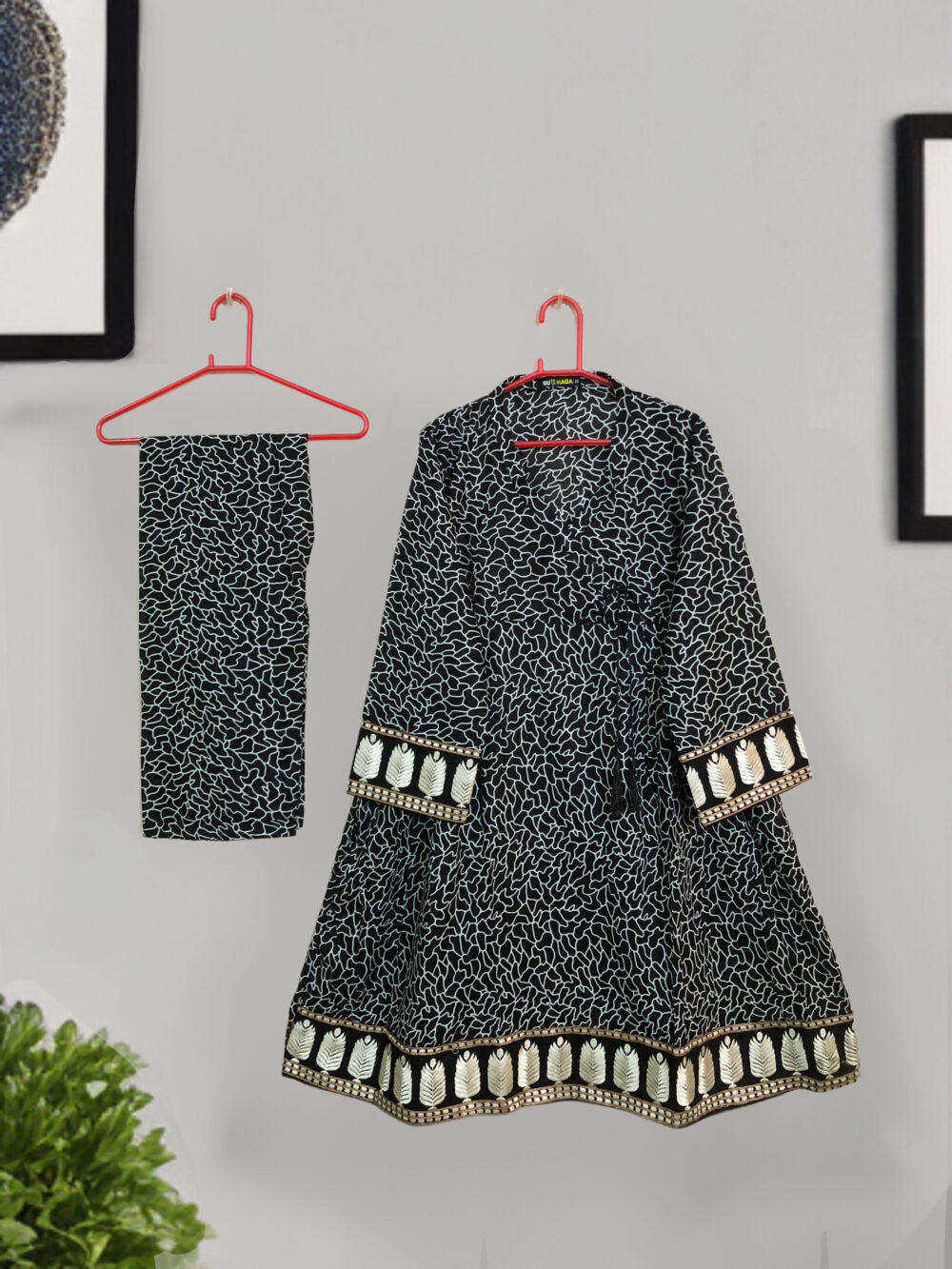 SC-0005 Women’s two piece lawn printed angarkha dori sleeves and border embroidered frock suit