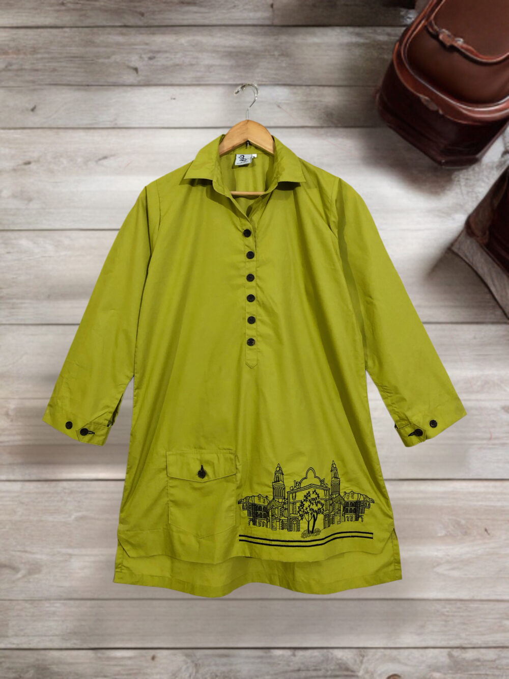CC-0003 women’s cotton front button border pocket embroidered kurti - Image 3