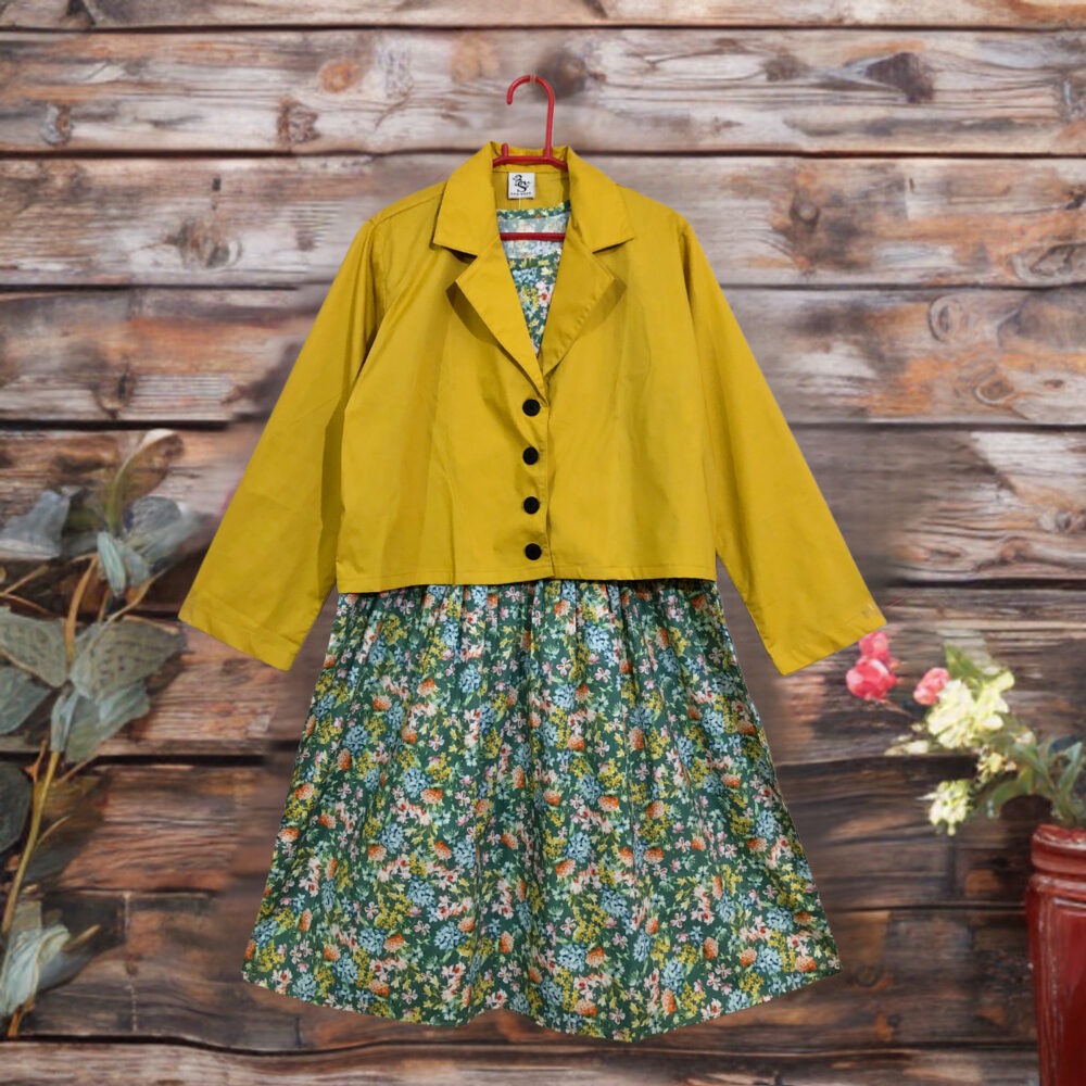 CC-0005 Women’s cotton solid coaty with printed sleeves frock