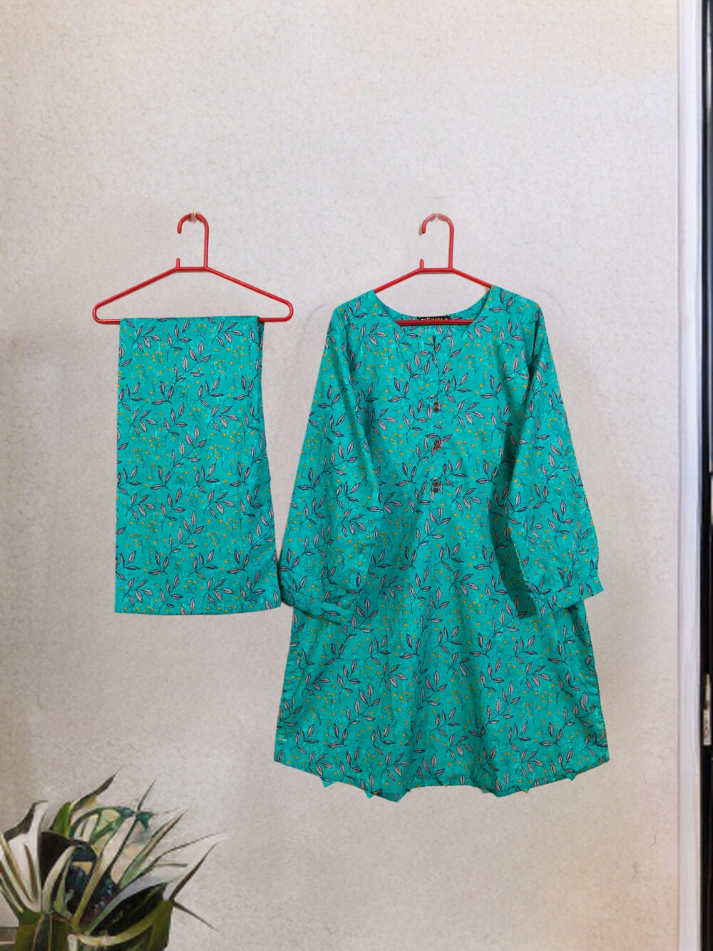 SC-0016 women’s two piece lawn printed front button round border palazzo suit