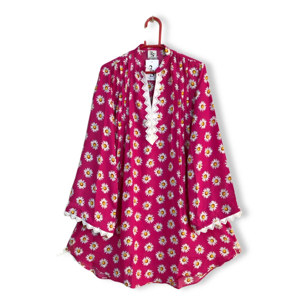 GC-0001 women’s georgette printed front plated lace work top - Image 2
