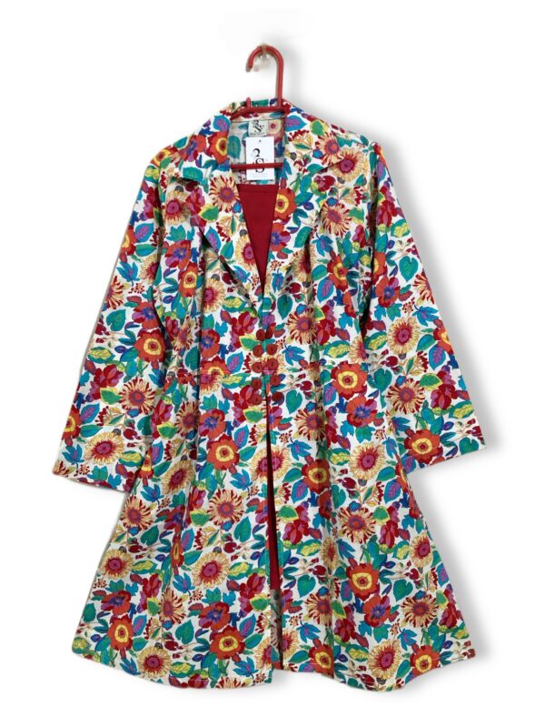 CC-0020 women’s cotton printed front button elastic back pocket with attached inner long coat - 6