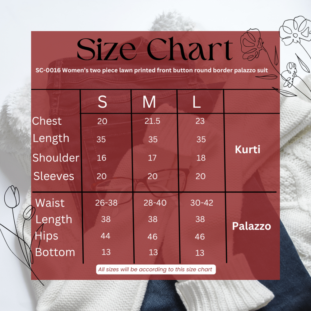 SC-0016 women’s two piece lawn printed front button round border palazzo suit - Image 3