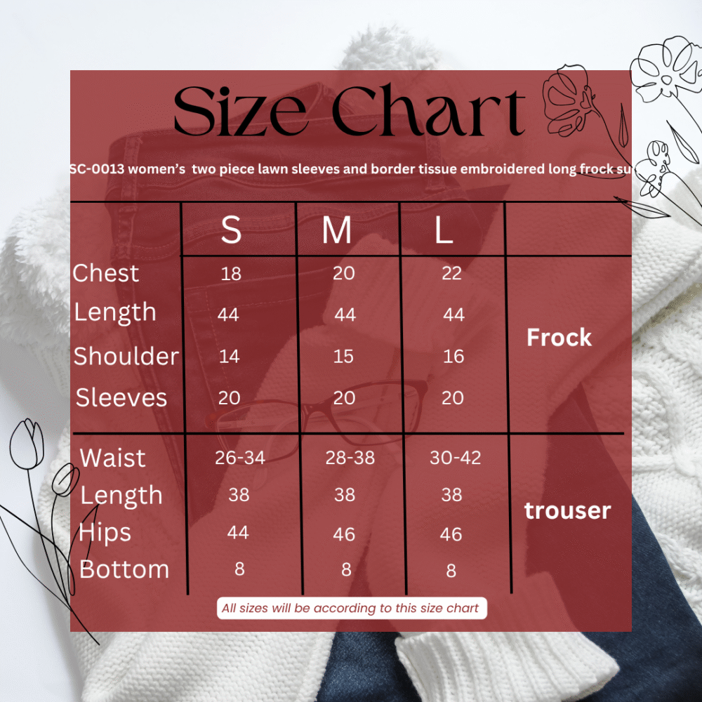 SC-0013 women’s two piece lawn sleeves and border tissue embroidered long frock suit - Image 5