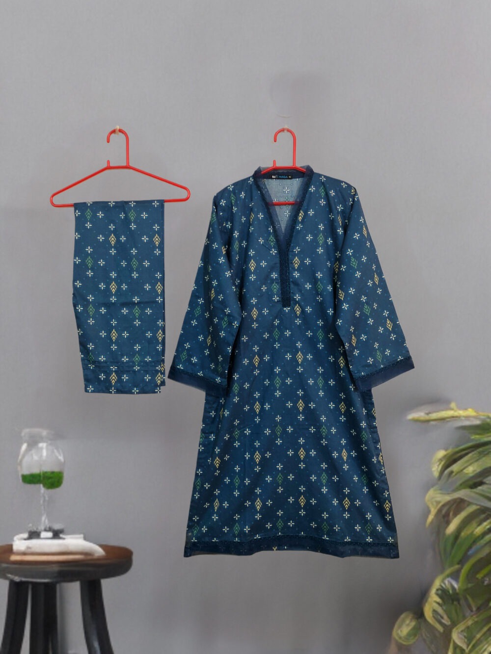 SC-0019 women’s two piece lawn printed tissue lace work suit
