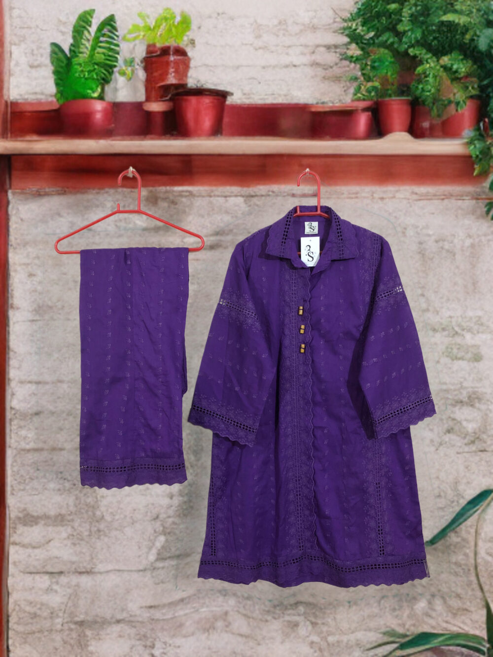 SC-0017 women’s two piece lawn front button chikankari suit - Image 4