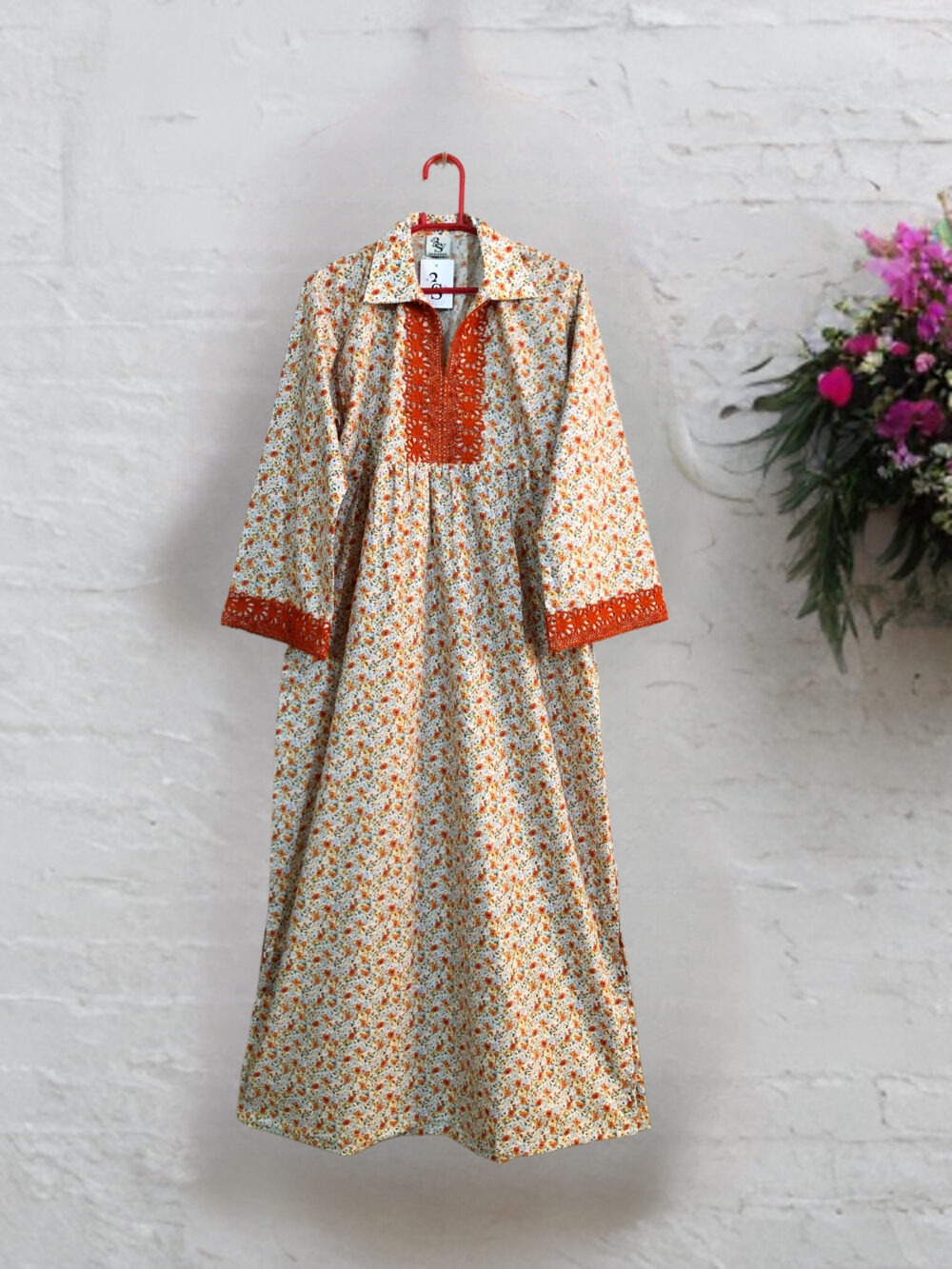 LW-0005 Women’s lawn front and sleeves lace elastic back long maxi - Image 5