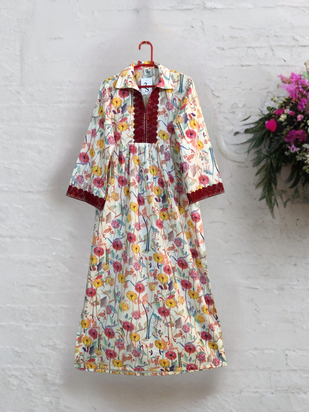 LW-0005 Women’s lawn front and sleeves lace elastic back long maxi - Image 2