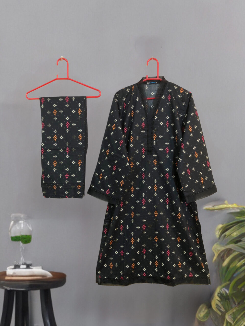 SC-0019 women’s two piece lawn printed tissue lace work suit - Image 2