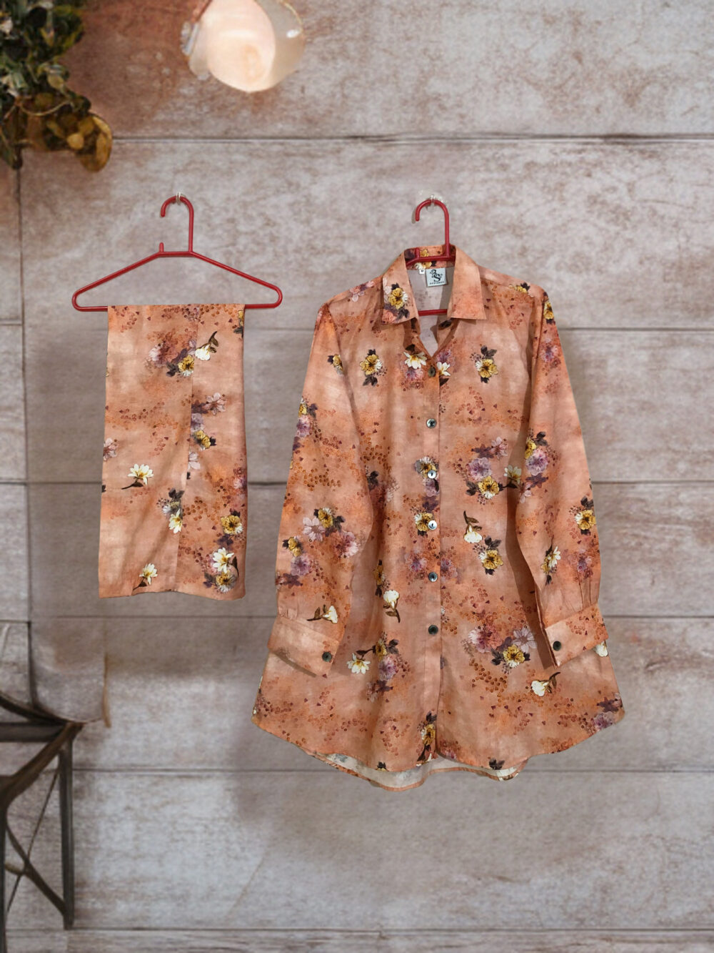 SC-0018 Women’s two piece poly lawn printed front open tale top with palazzo suit - Image 5