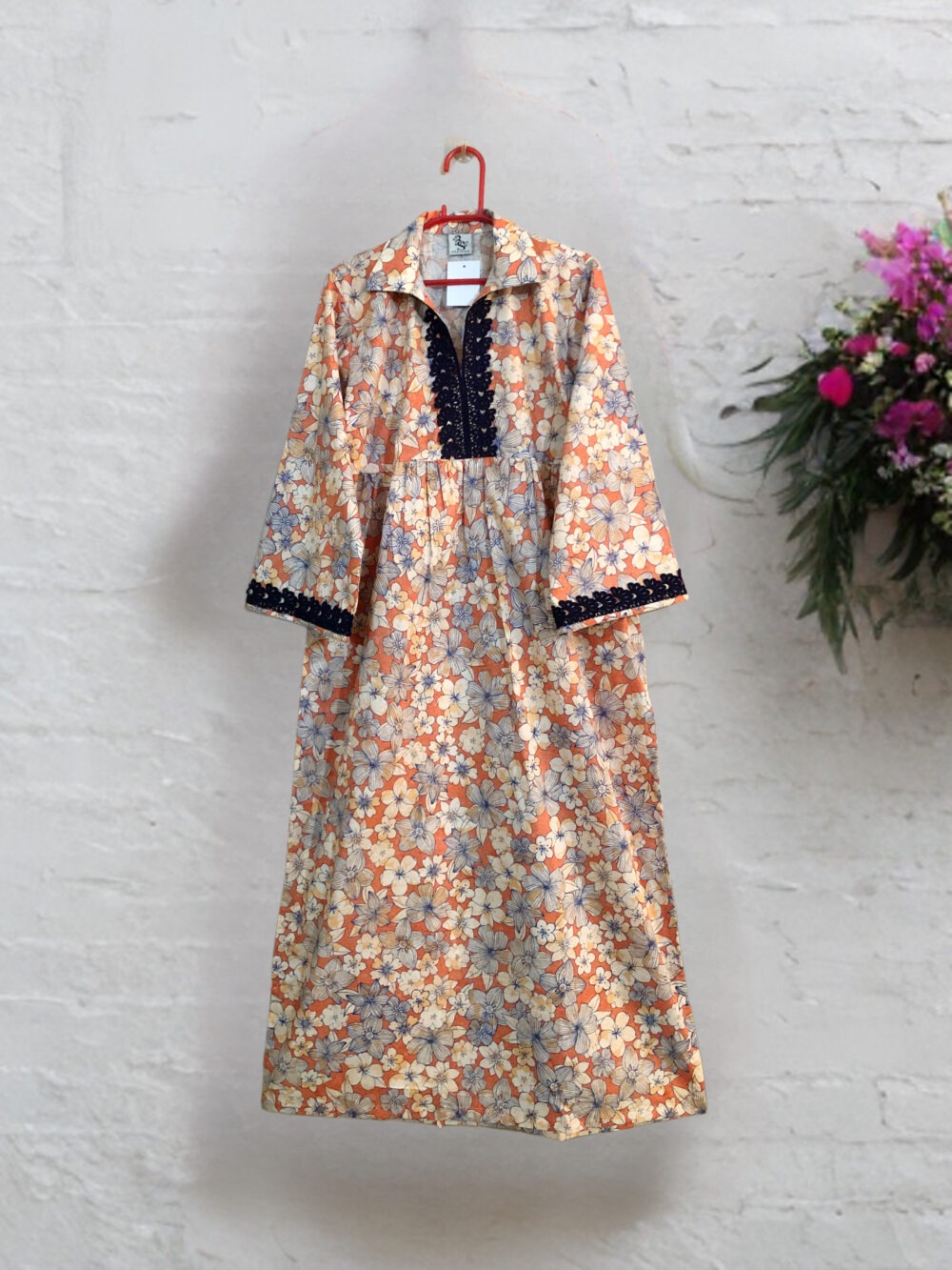 LW-0005 Women’s lawn front and sleeves lace elastic back long maxi - Image 3
