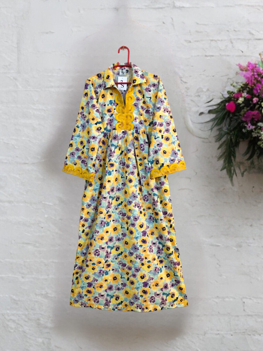 LW-0005 Women’s lawn front and sleeves lace elastic back long maxi - Image 4